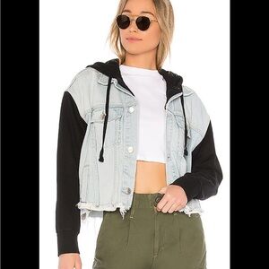 Current/Elliot Celin Hoodie Cropped Denim Jean Jacket from Revolve Sz 3 /L